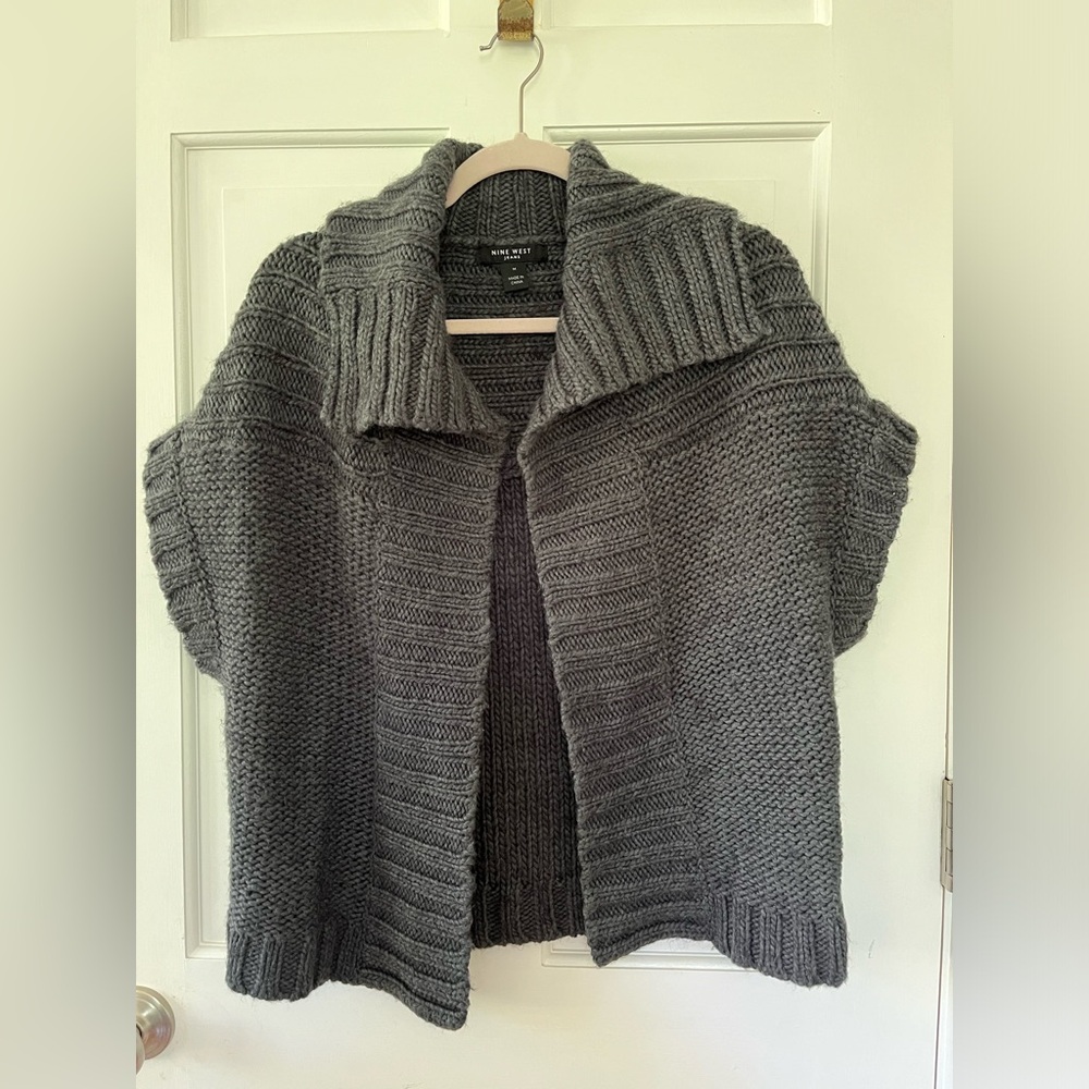 Vintage Y2K Nine West Open Front Chunky Knit Charcoal Gray Cardigan Size Medium